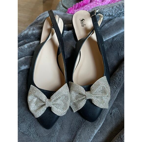 Sparkly Rhinestone Bow Slingback Flats - Black - NWOT - 8.5 - Picture 3 of 6